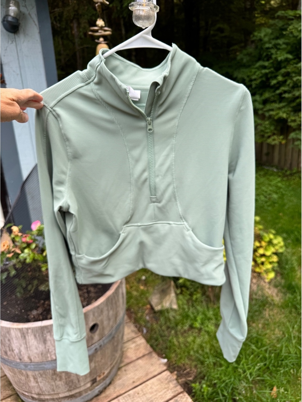 90 Degree by Reflex Vortex Rib Academy Half Zip Pullover, Size Large, Sage Green